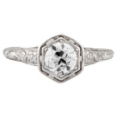 Art Deco Forget Me Not 0.52ct Diamond Solitaire Engagement Ring in 18K White Gol