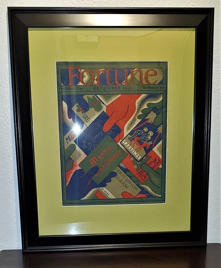 Presenting a fabulous original Art Deco Fortune magazine cover December 1936.

The cover of Fortune Magazine for December 1936, framed and matted.

This is an original cover, not a re-print or copy. It is the cover of an actual 1936 Fortune