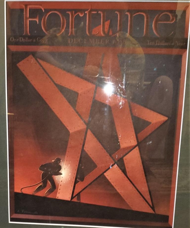 Voici une fabuleuse couverture originale Art Déco du magazine Fortune, décembre 1938.

La couverture du magazine Fortune de décembre 1938, encadrée et encadrée.

Il s'agit d'une couverture originale, pas d'une réimpression ou d'une copie. Il