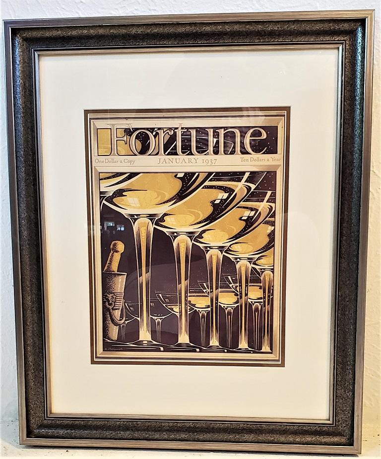 Presenting a fabulous original Art Deco Fortune Cover January 1937.

The cover of Fortune Magazine for January 1937, framed and matted.

This is an original cover, not a re-print or copy. It is the cover of an actual 1937 Fortune Magazine and we