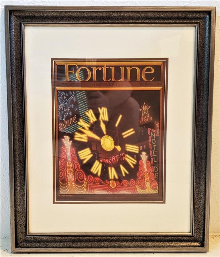 Presenting a fabulous original Art Deco fortune cover, January 1938.

The cover of Fortune Magazine for January 1938, framed and matted.

This is an original cover, not a re-print or copy. It is the cover of an actual 1938 Fortune Magazine and