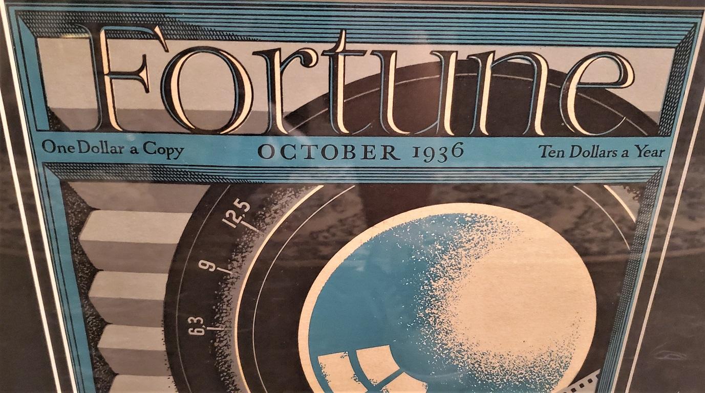 Presenting a fabulous original Art Deco Fortune magazine cover October 1936.

The cover of Fortune Magazine for October 1936, framed and matted.

This is an original cover, not a re-print or copy. It is the cover of an actual 1936 Fortune