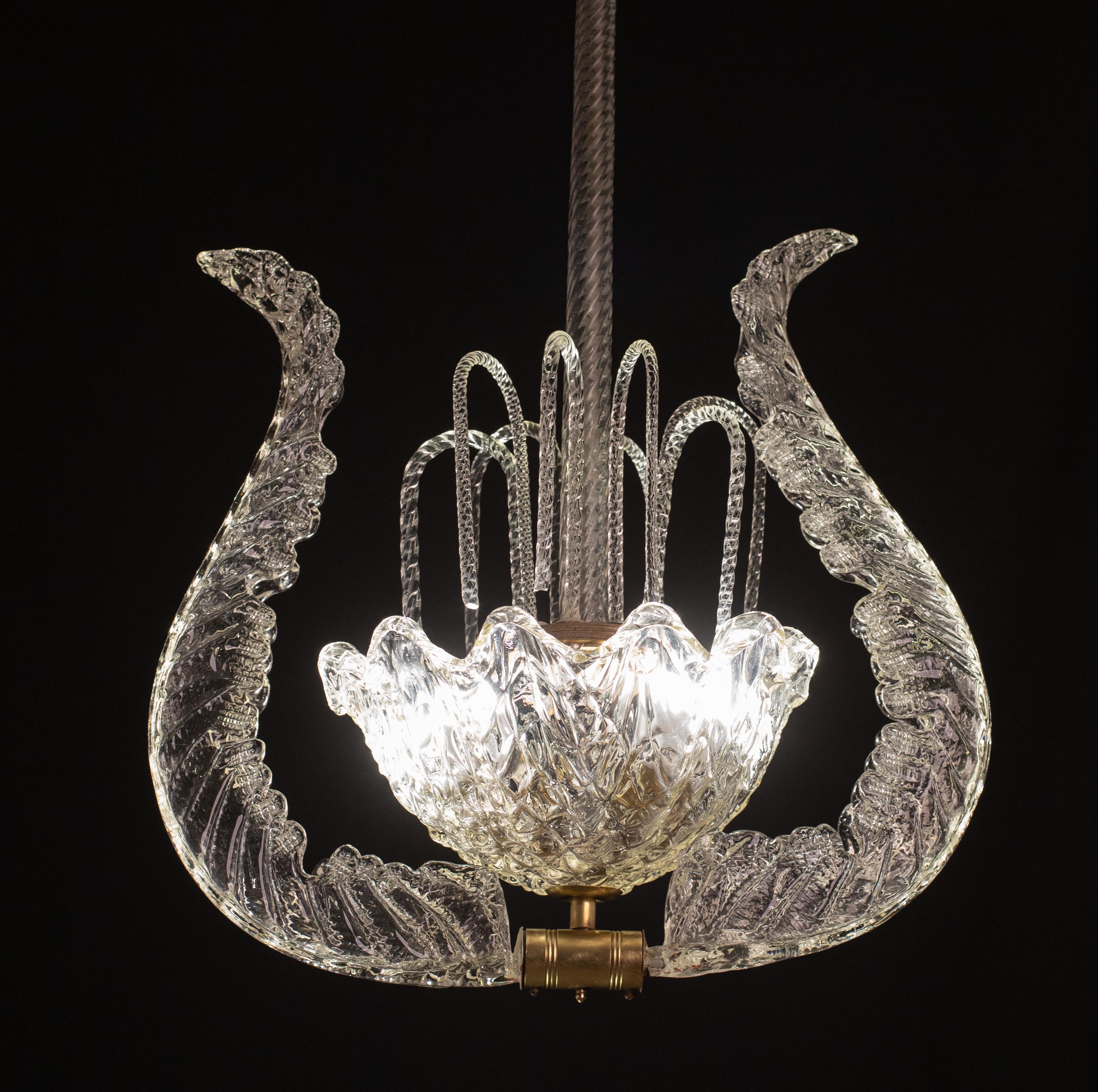 Art Decò Fountain Chandelier By Barovier e Toso, Murano Glass, 1940 In Good Condition For Sale In Roma, IT