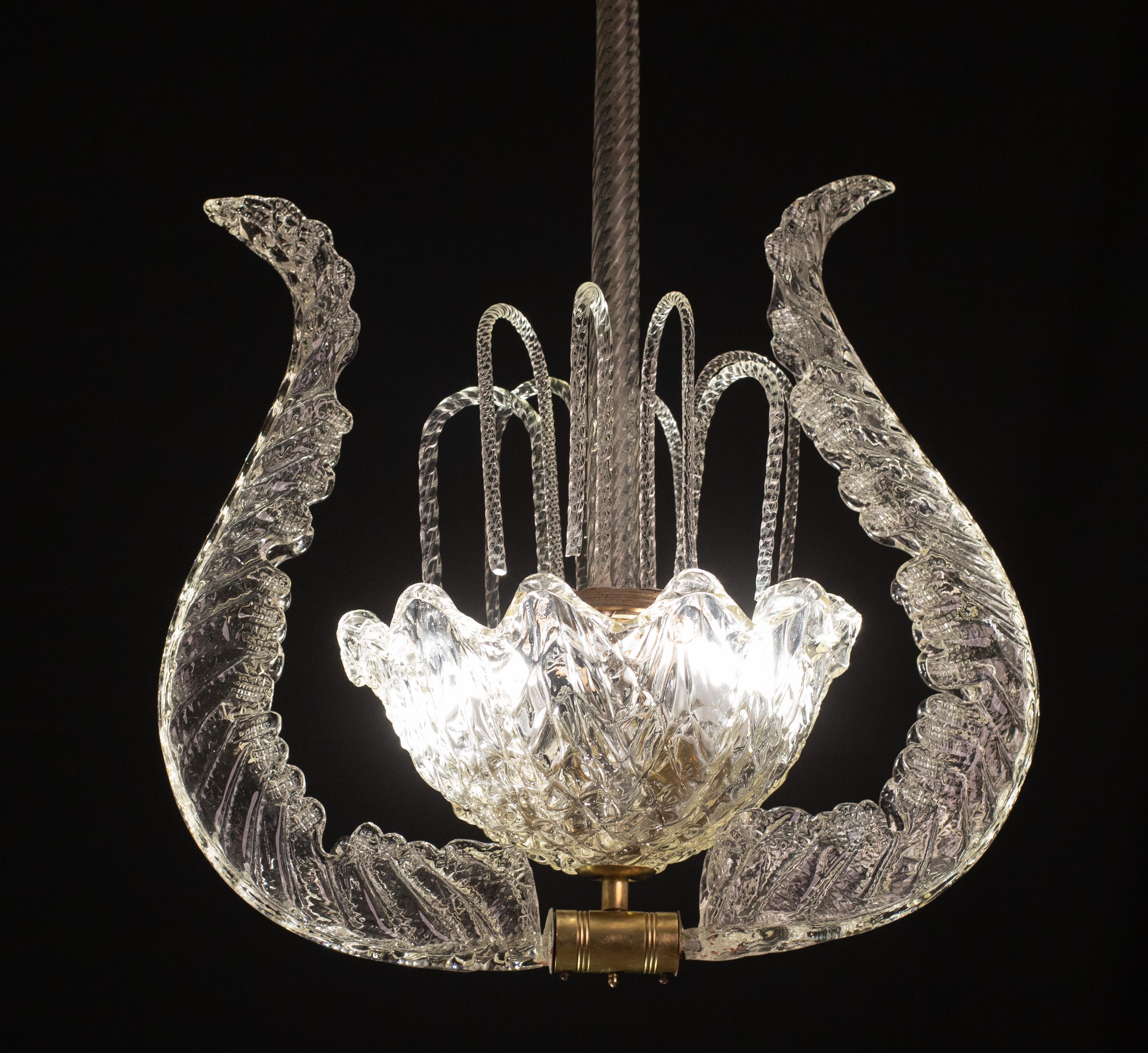 Mid-20th Century  Art Decò Fountain Chandelier By Barovier e Toso, Murano Glass, 1940 For Sale