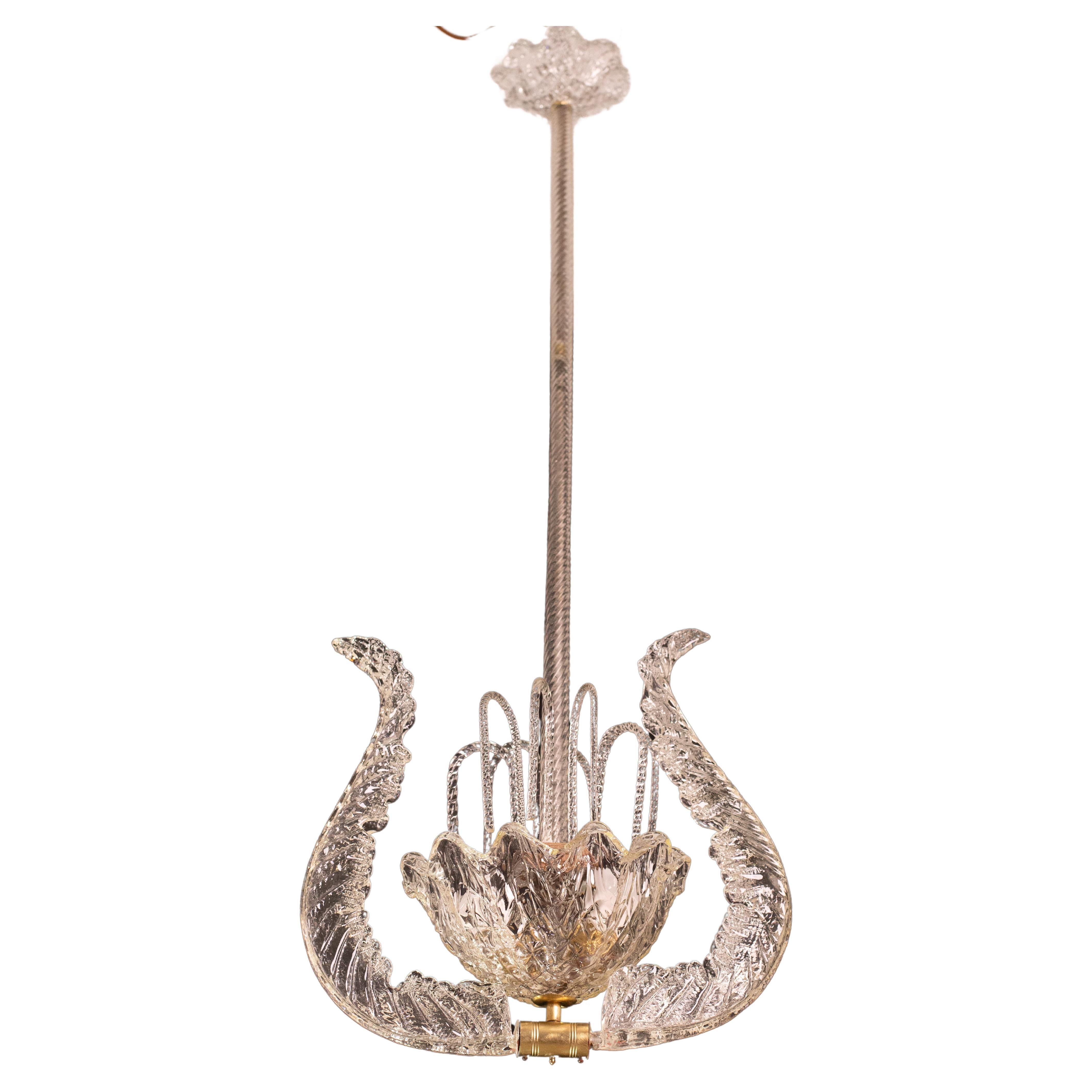 Art Decò Fountain Chandelier By Barovier e Toso, Murano Glass, 1940 For Sale