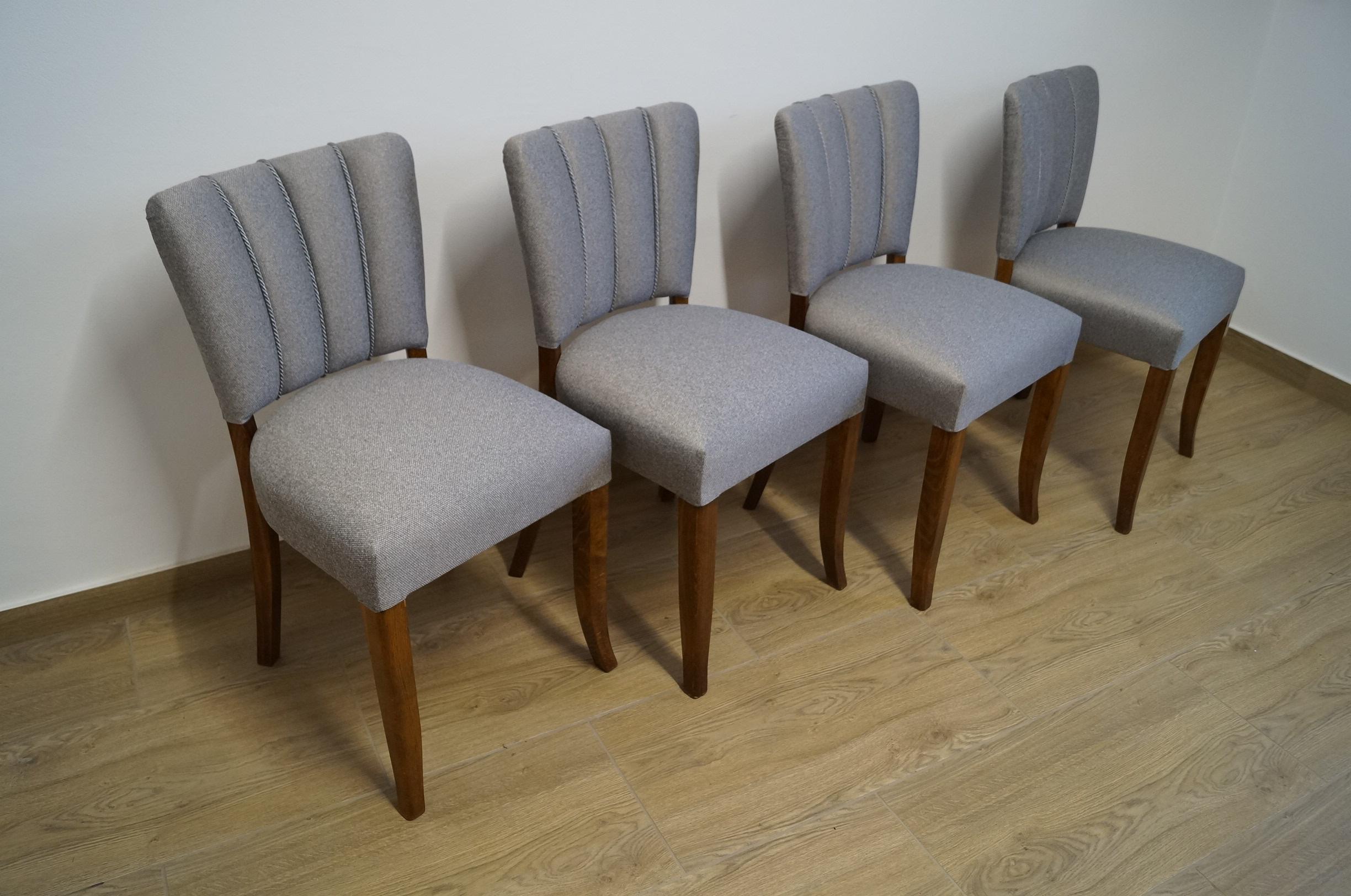 Walnut Art Deco Four Chairs J. Halabala . For Sale