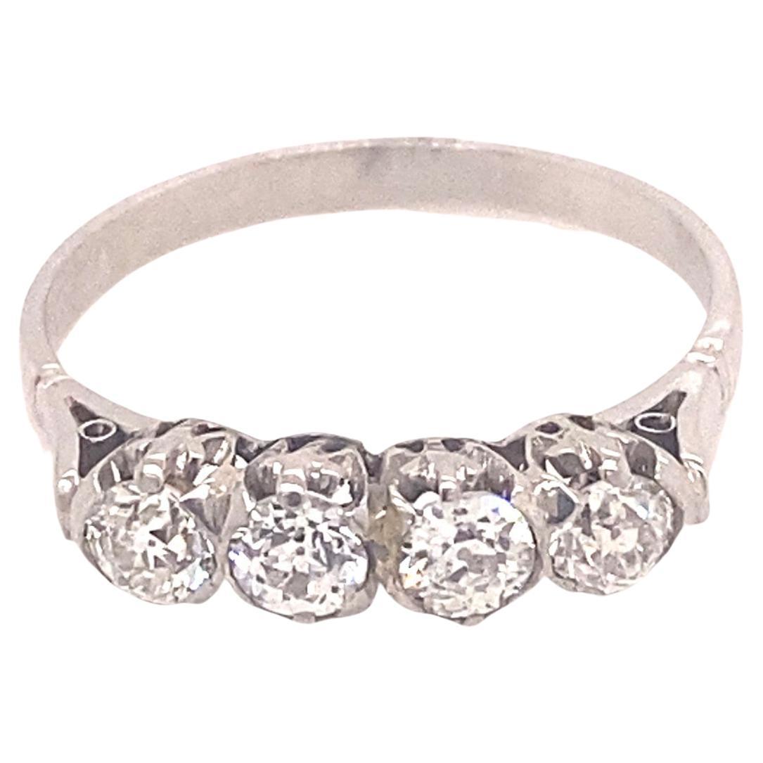 Art Deco Four Old Mine Cut Diamond Platinum Ring For Sale