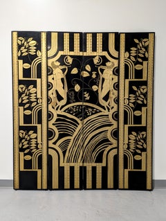 Art Deco Four Panel Folding Screen, Manner of Paul Feher