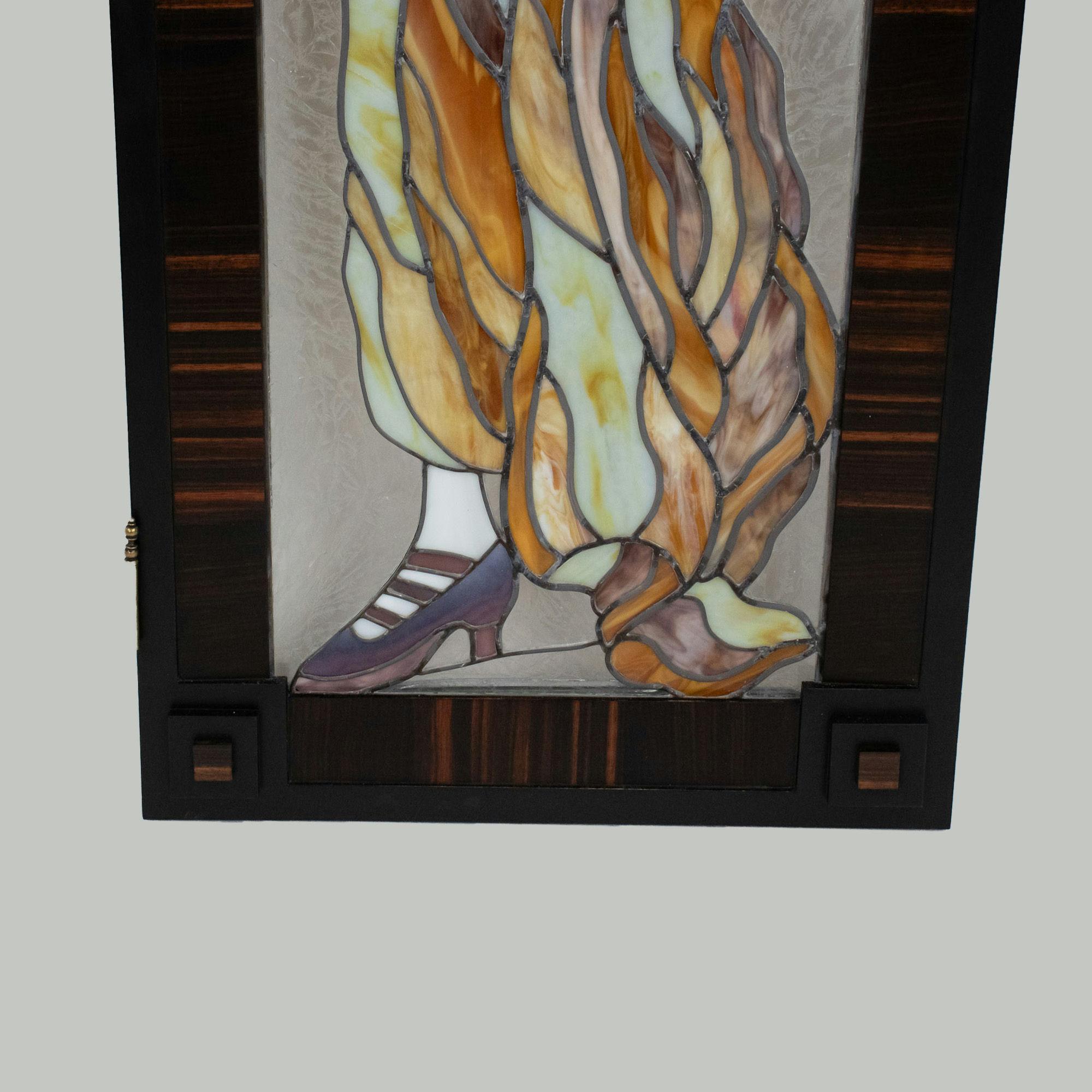 Divisorio a quattro pannelli in vetro Stained Glass Art Deco con finiture in Macassar in vendita 6
