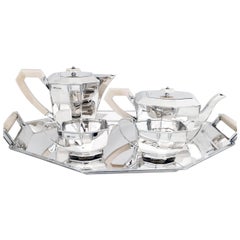 Art Deco Four Piece Sterling Tea Set with Matching Tray