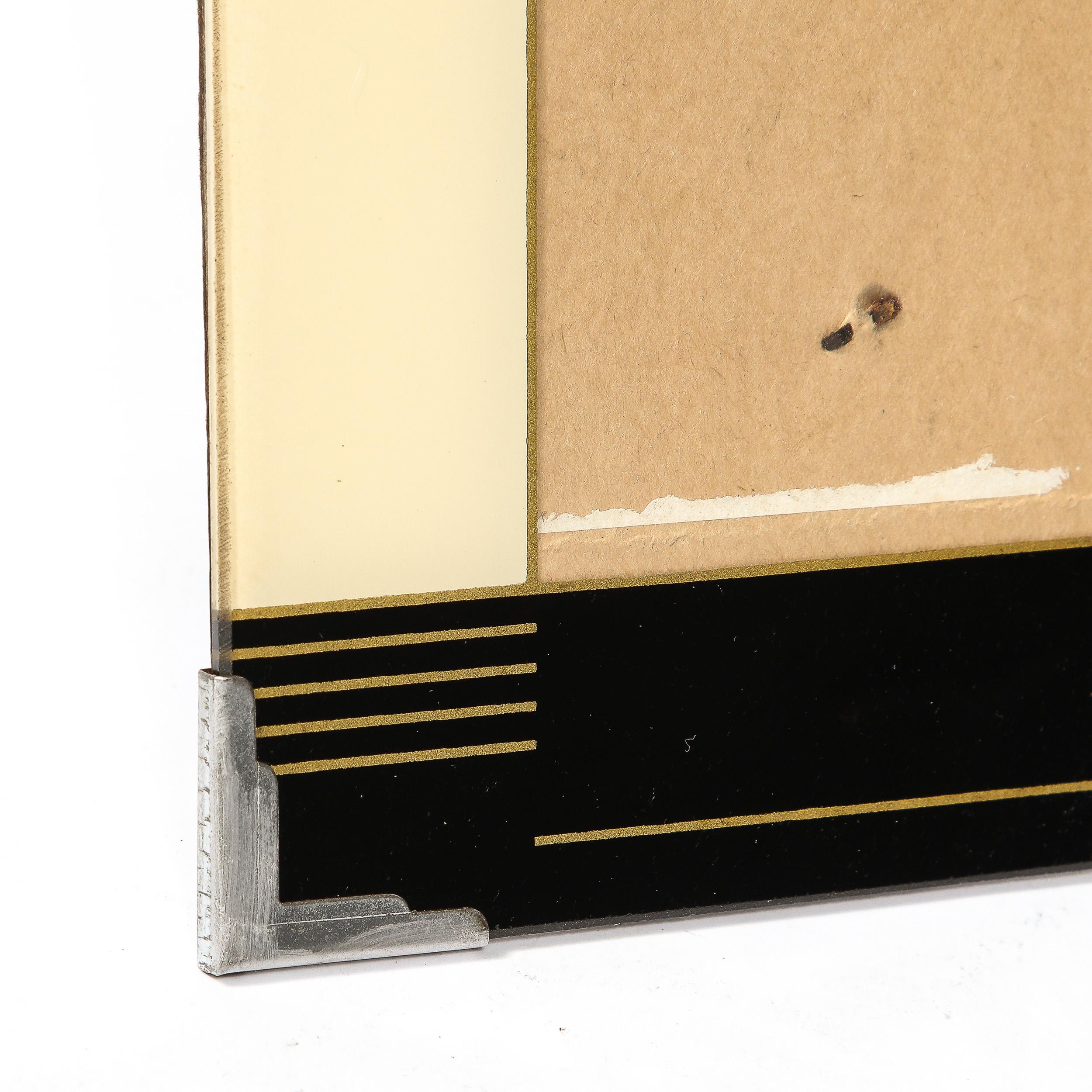 Art Deco  Frame Reverse Painted , Black, Gilt, & Cream Geometric Detailing 2