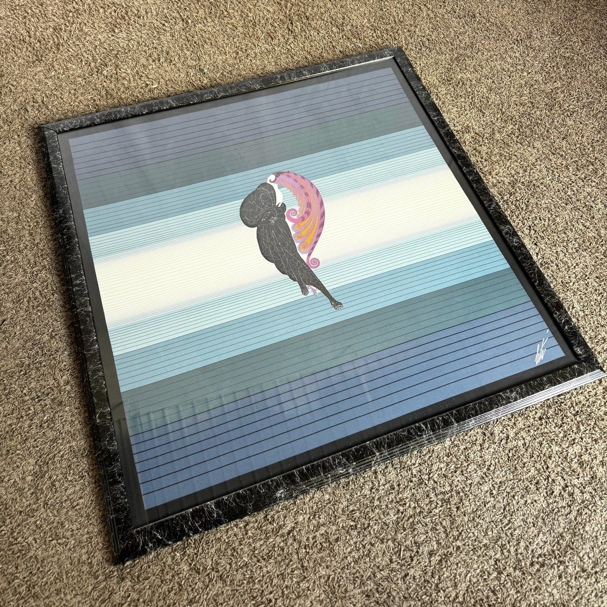 Art Deco Framed “Beauty and the Beast” on Silk by Erté For Sale 1