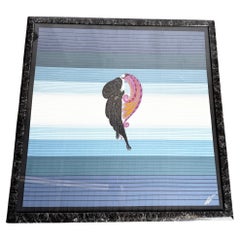 Art Deco Framed “Beauty and the Beast” on Silk by Erté