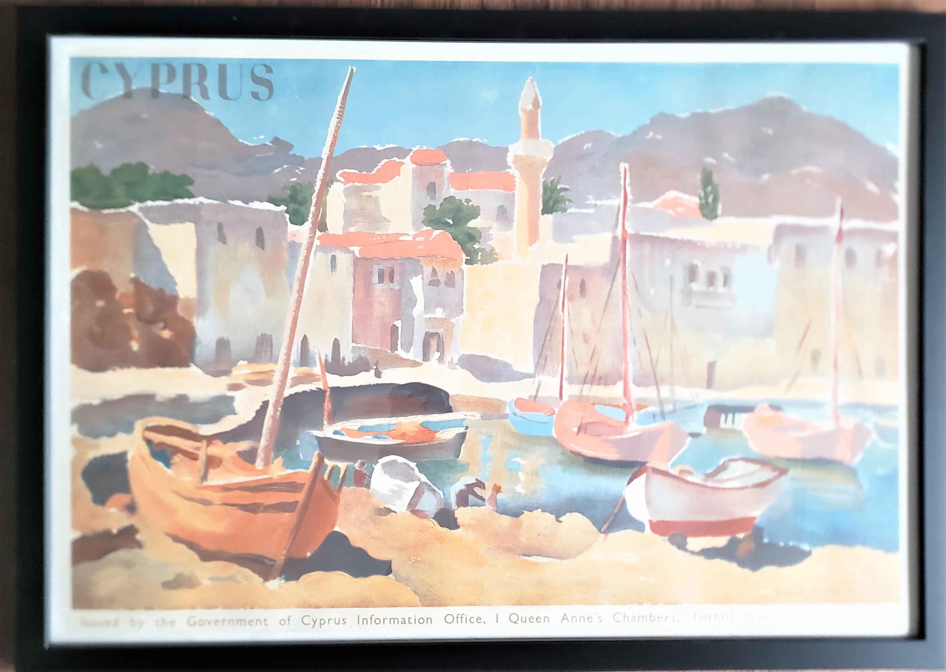 Machine-Made Art Deco Framed Cyprus Tourist Poster by Baynard Press of England For Sale