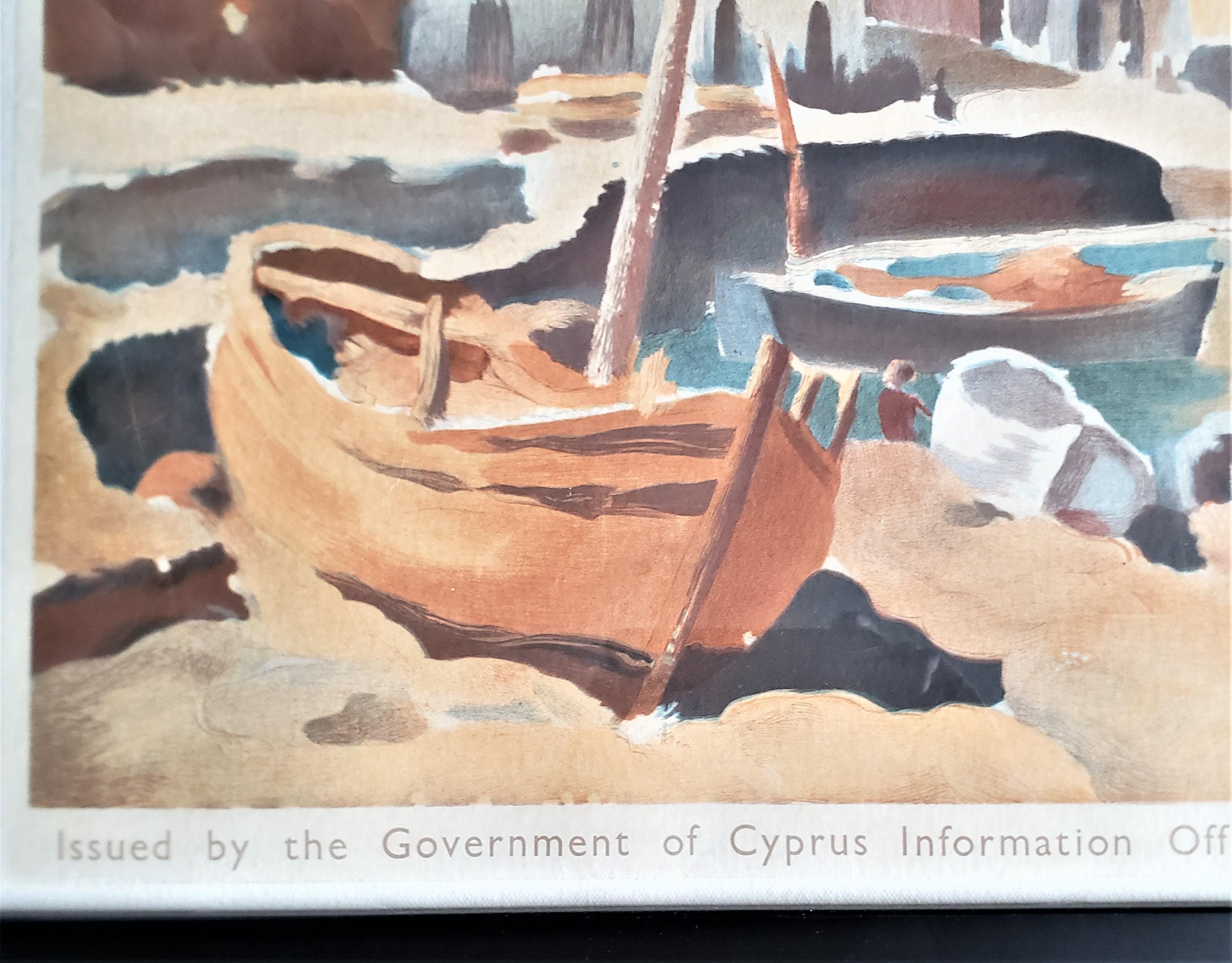 Gerahmtes Cyprus-Touristenplakat im Art-déco-Stil von Baynard Press of England im Zustand „Gut“ im Angebot in Hamilton, Ontario