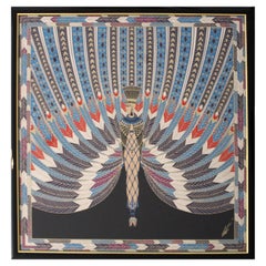 Art Deco Framed Scarf Reproduction of Erte Egyptian Nile