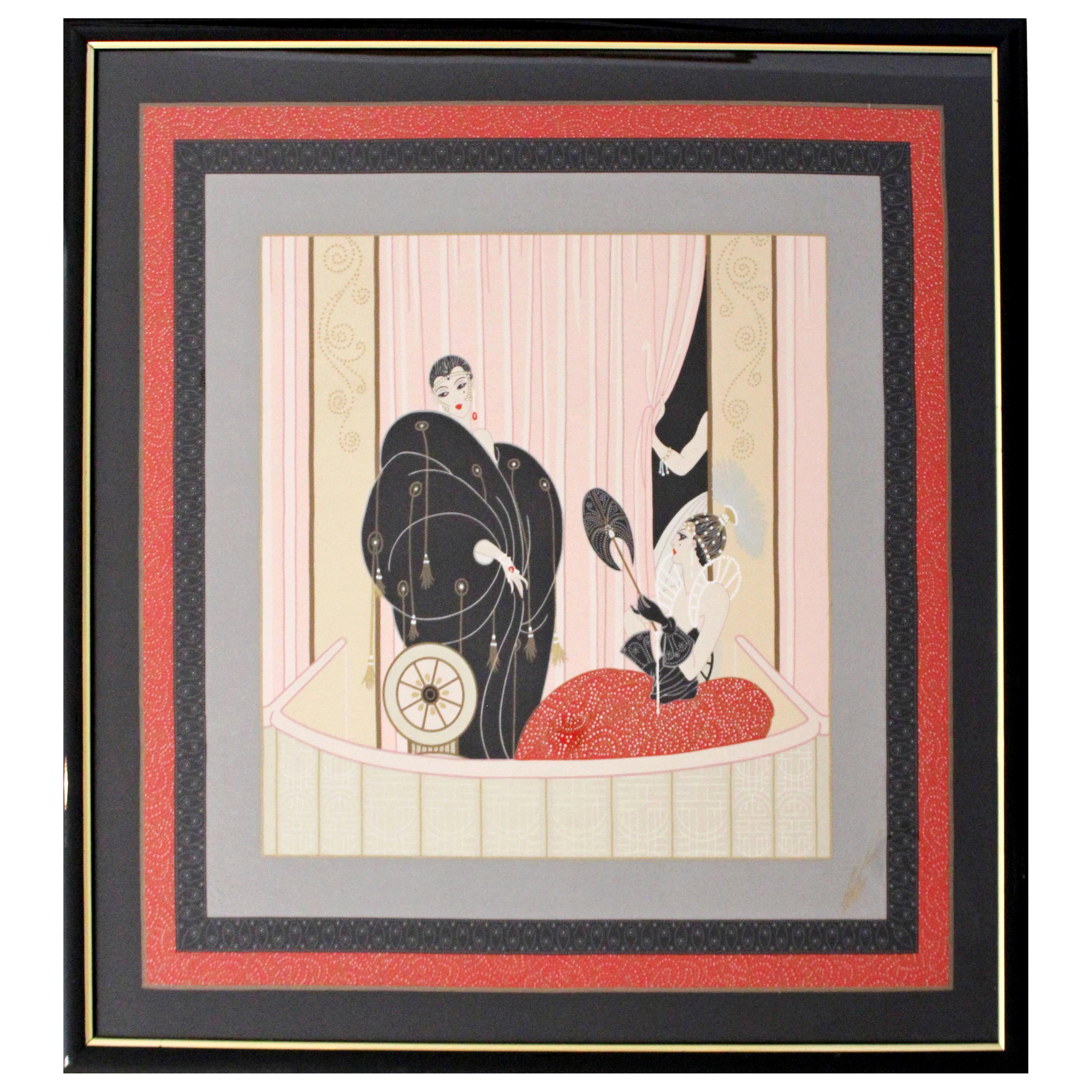 Art Deco Framed Scarf Reproduction of Erte L'Opera