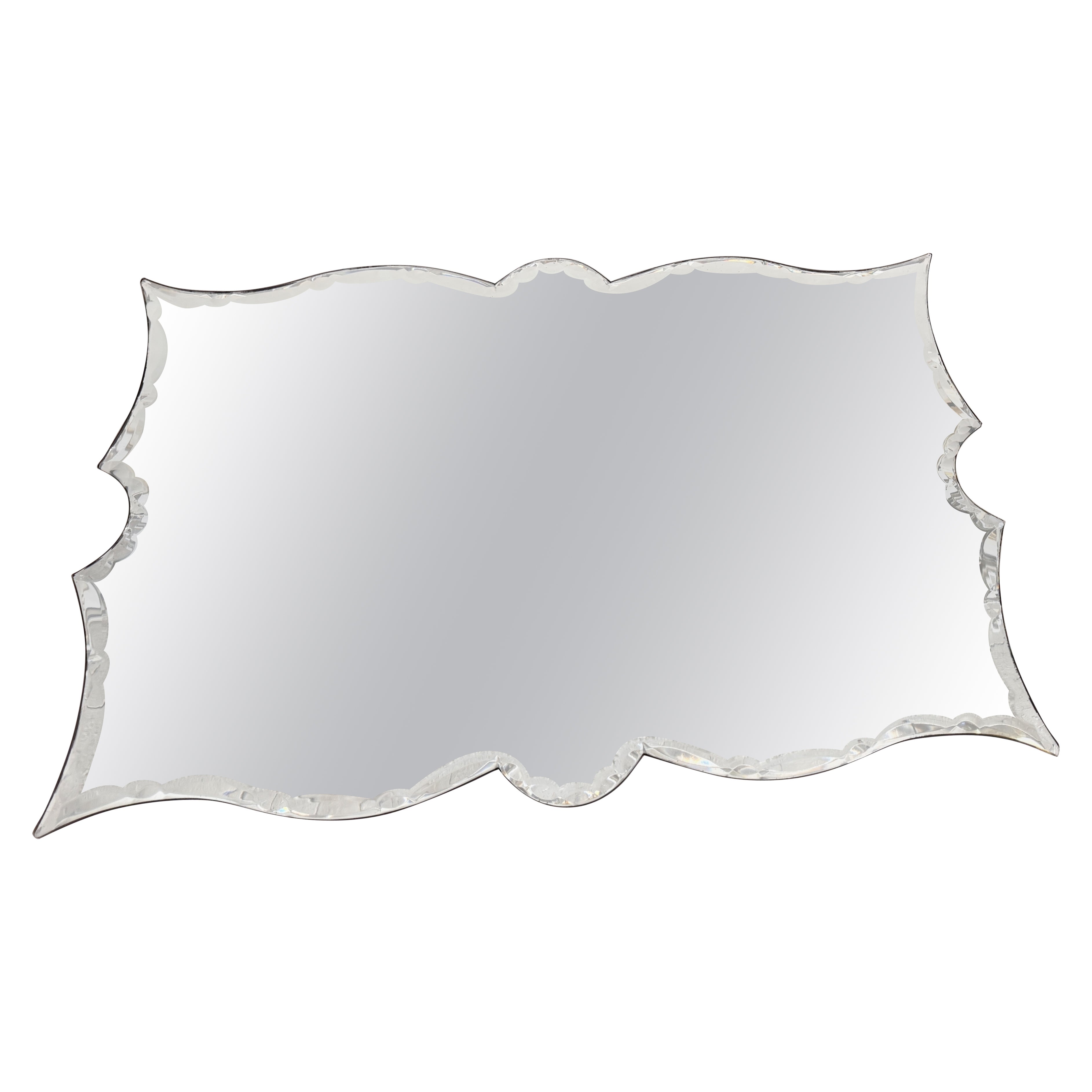 Art Deco Frameless Mirror with Sculpted Edges — France, 1940s For Sale