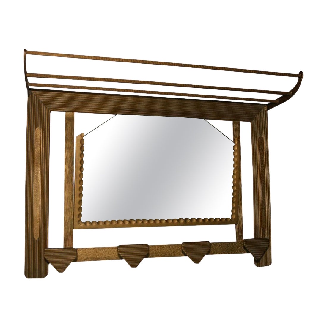 Art Deco Francia Bronce y Espejo con Perchero, 1930