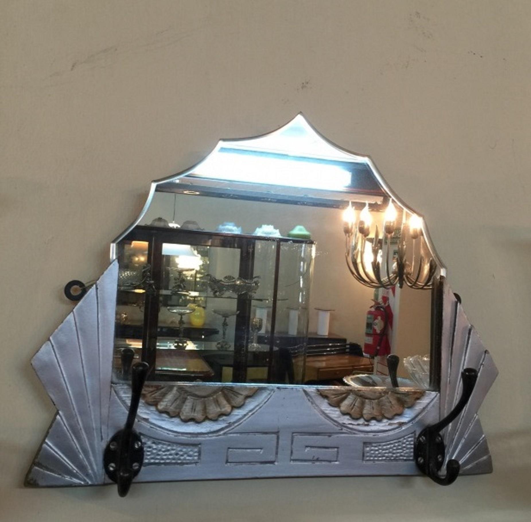 Mid-20th Century Art Deco France Mirror with Coat Rack, 1930 For Sale