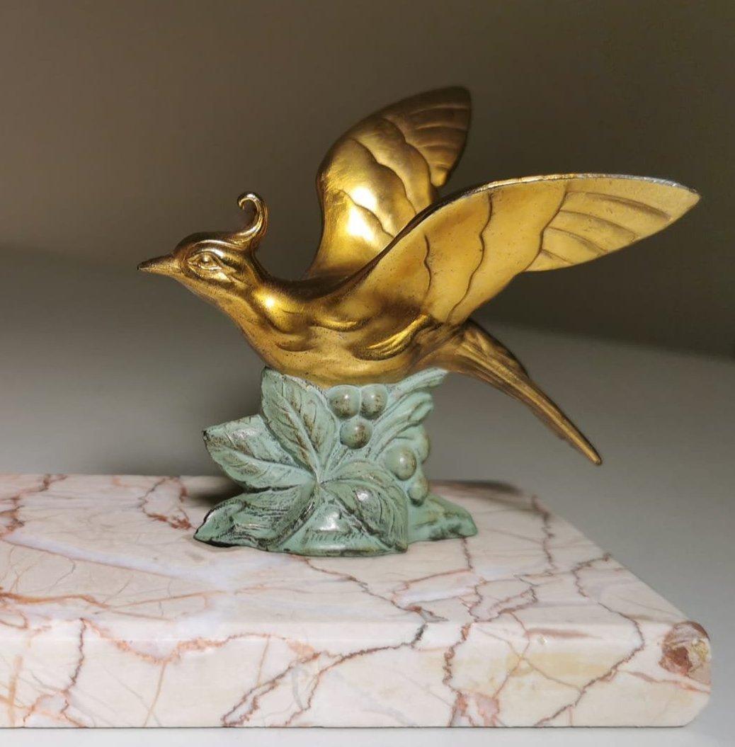 Art Deco France Pair Of Metal Bird Bookends With Fine Marble Base For Sale 10
