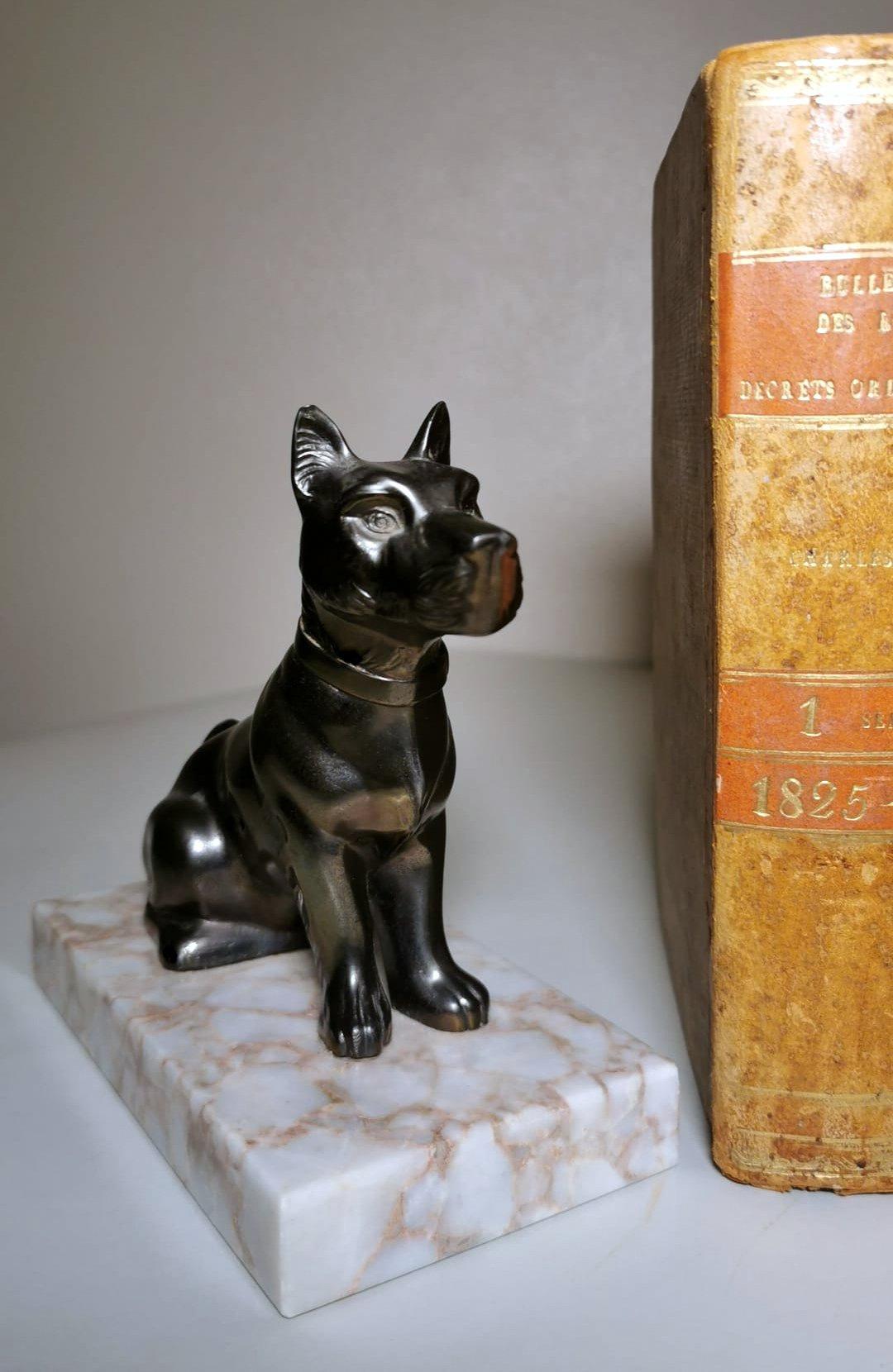 Art Deco France Pair of Metal Bookends Dogs and Fine Marble Base 4