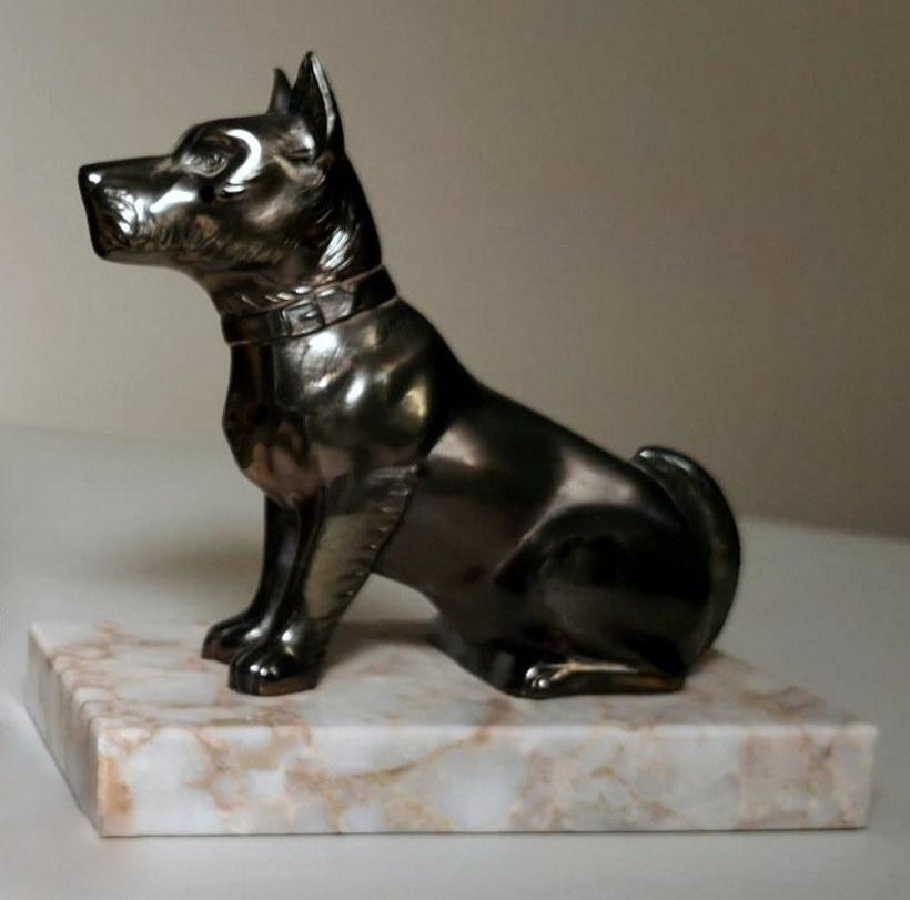 Art Deco France Pair of Metal Bookends Dogs and Fine Marble Base 5