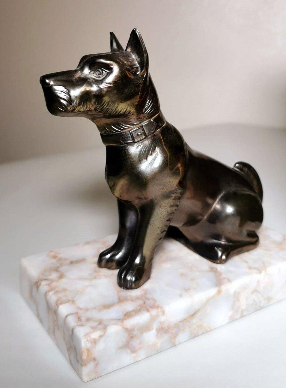 Art Deco France Pair of Metal Bookends Dogs and Fine Marble Base 7