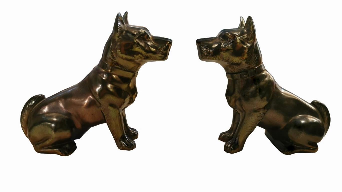 Art Deco France Pair of Metal Bookends Dogs and Fine Marble Base 13