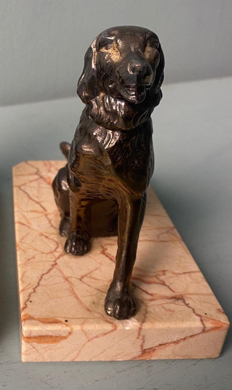 Art Deco France Pair Of Metal Bookends Featuring Dogs With A Fine Marble Base For Sale 5