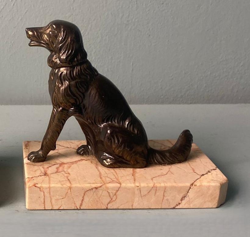Art Deco France Pair Of Metal Bookends Featuring Dogs With A Fine Marble Base For Sale 6