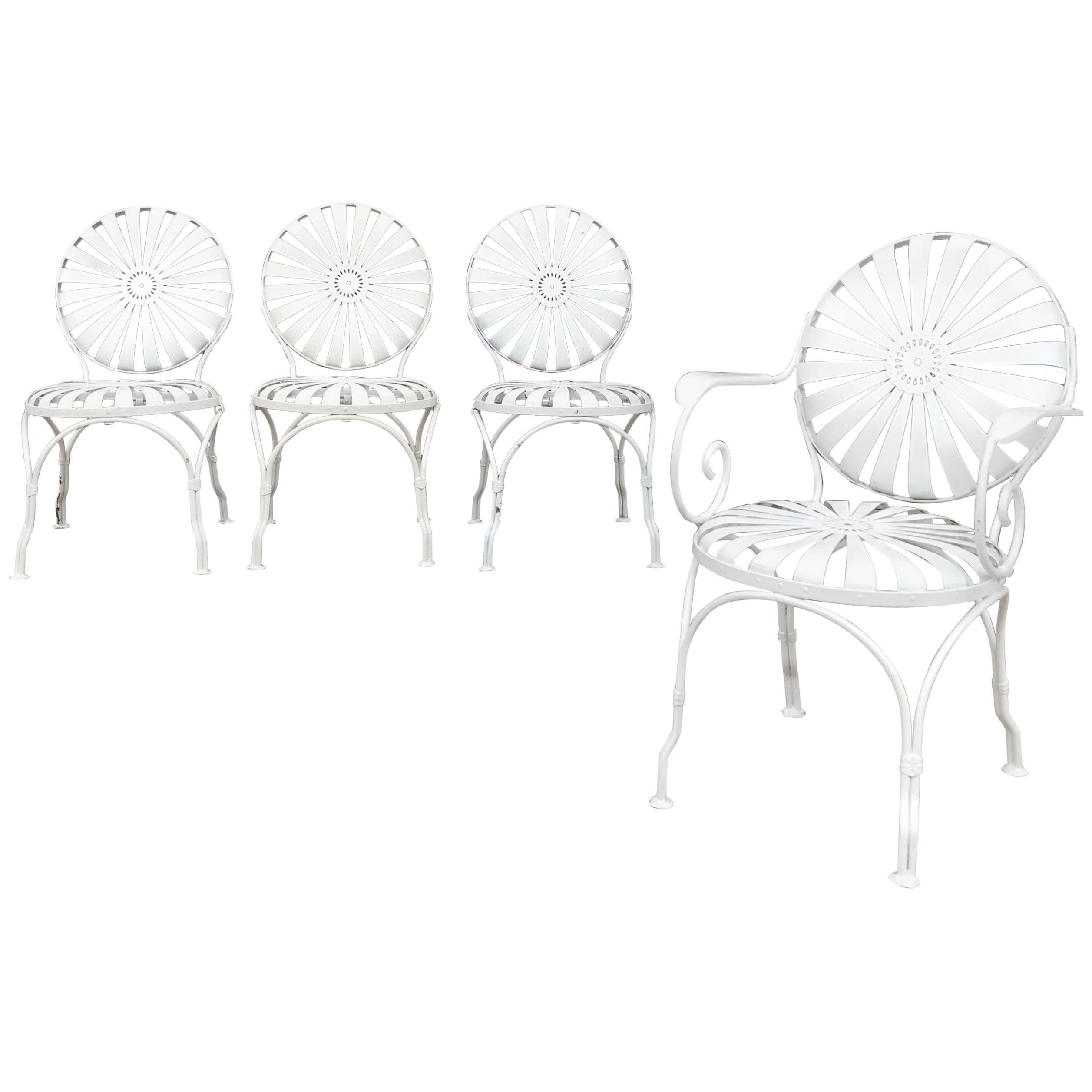 Art Deco Francois Carré Wrought Iron Sunburst Outdoor Patio Chair Set