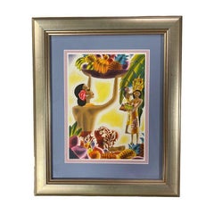 Art Deco Frank Macintosh Fruit Harvest & Hawaii The Luau Menu Covers Framed Pair