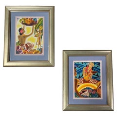 Vintage Art Deco Frank Macintosh Fruit Harvest & Hawaii The Luau Menu Covers Framed Pair