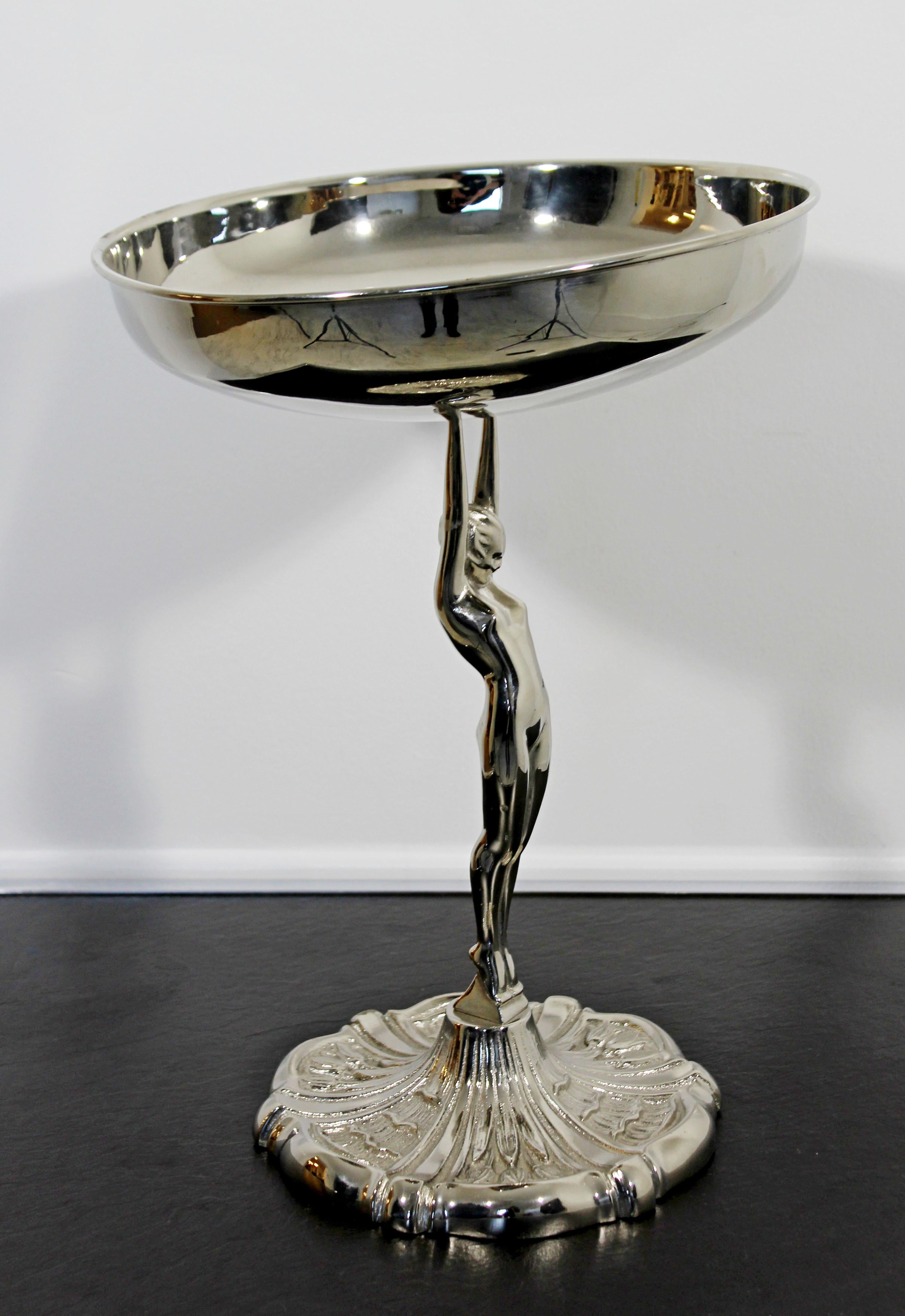 Art Deco Frankart Aluminum Cast Pedestal Art Bowl Nude Table Sculpture, 1940s In Good Condition In Keego Harbor, MI