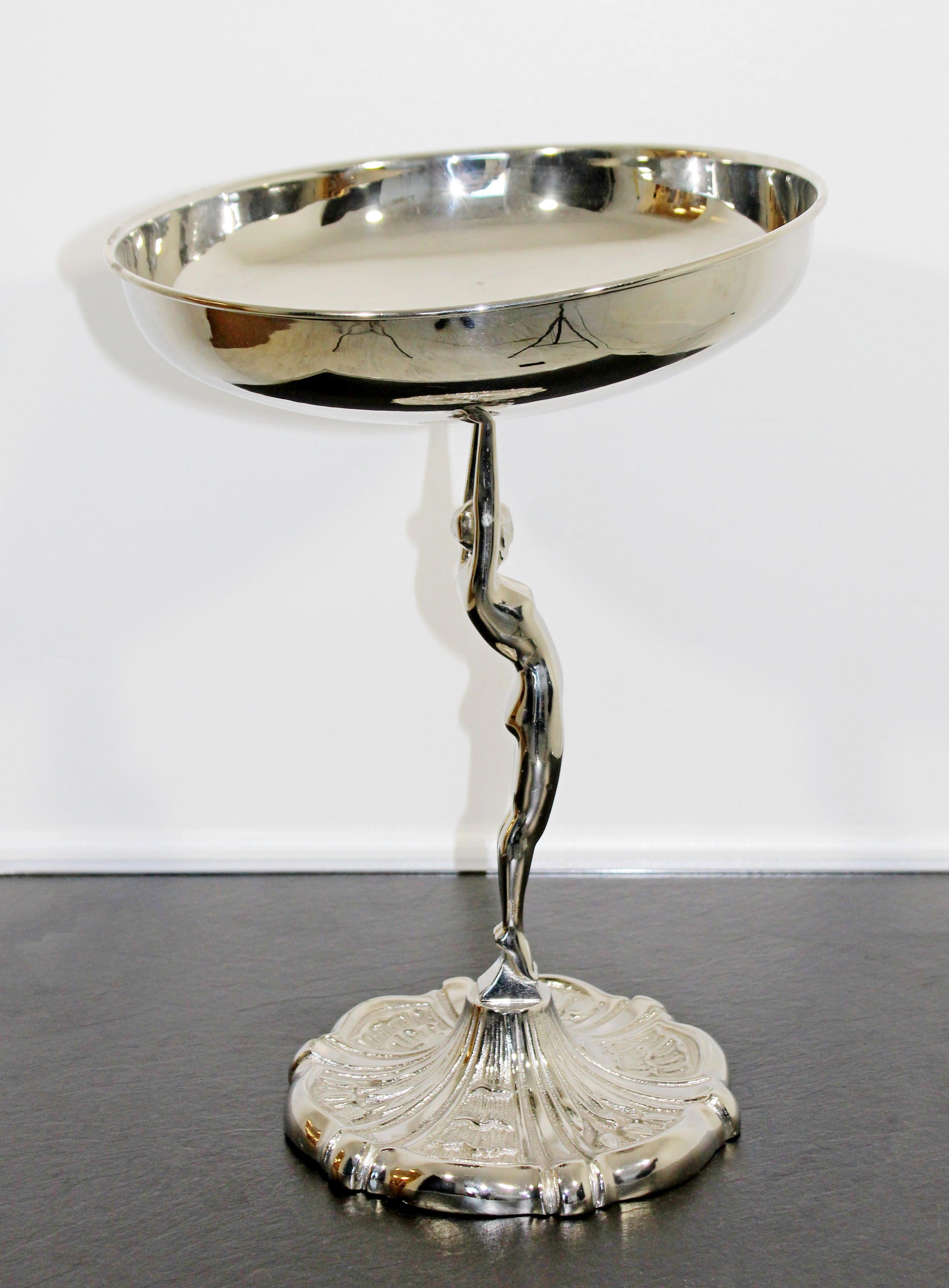 Mid-20th Century Art Deco Frankart Aluminum Cast Pedestal Art Bowl Nude Table Sculpture, 1940s