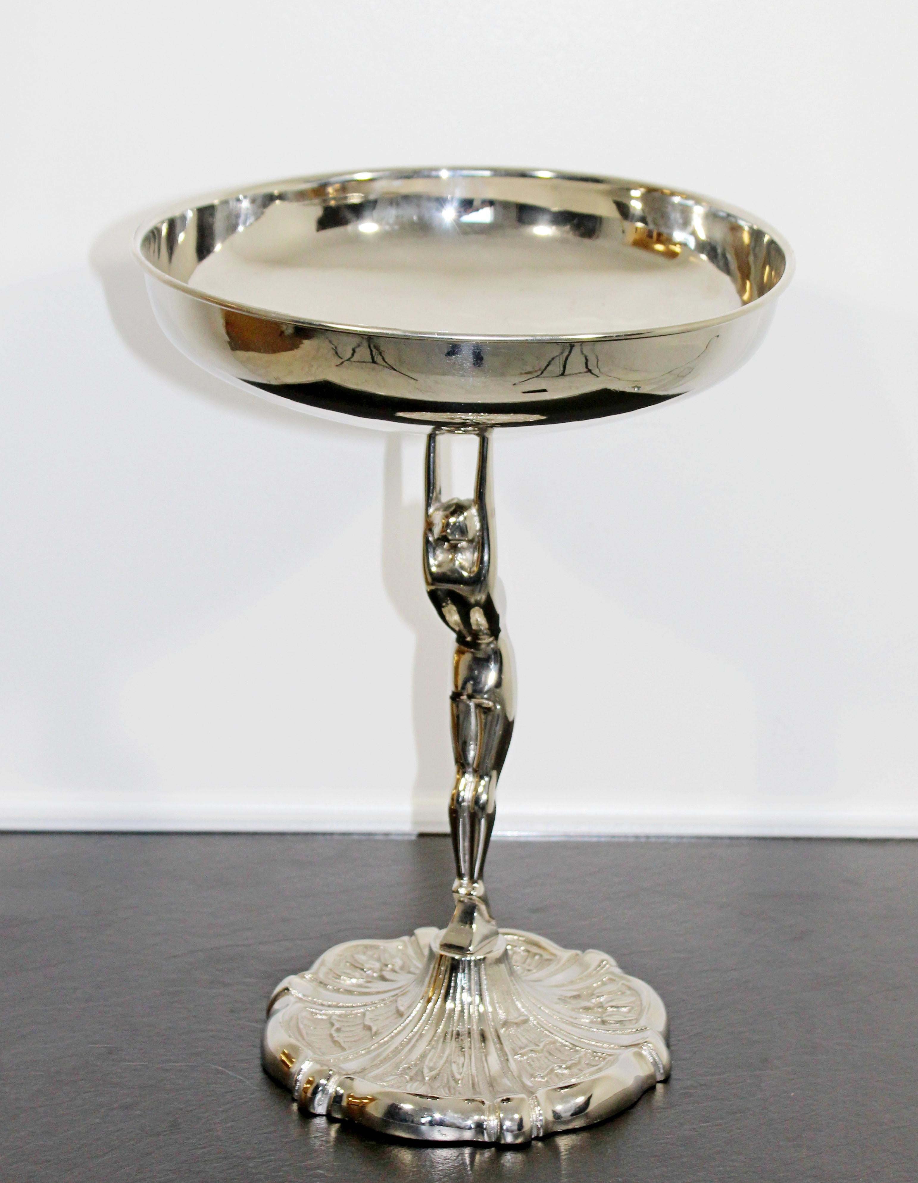 Art Deco Frankart Aluminum Cast Pedestal Art Bowl Nude Table Sculpture, 1940s 1