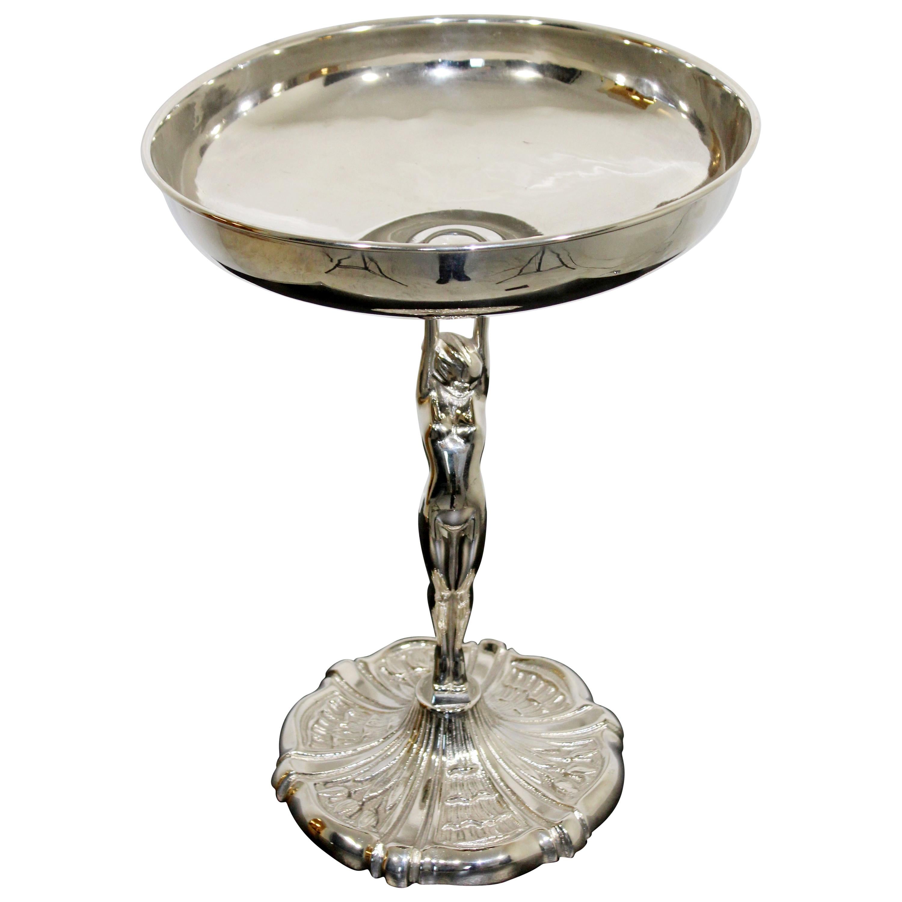 Art Deco Frankart Aluminum Cast Pedestal Art Bowl Nude Table Sculpture, 1940s