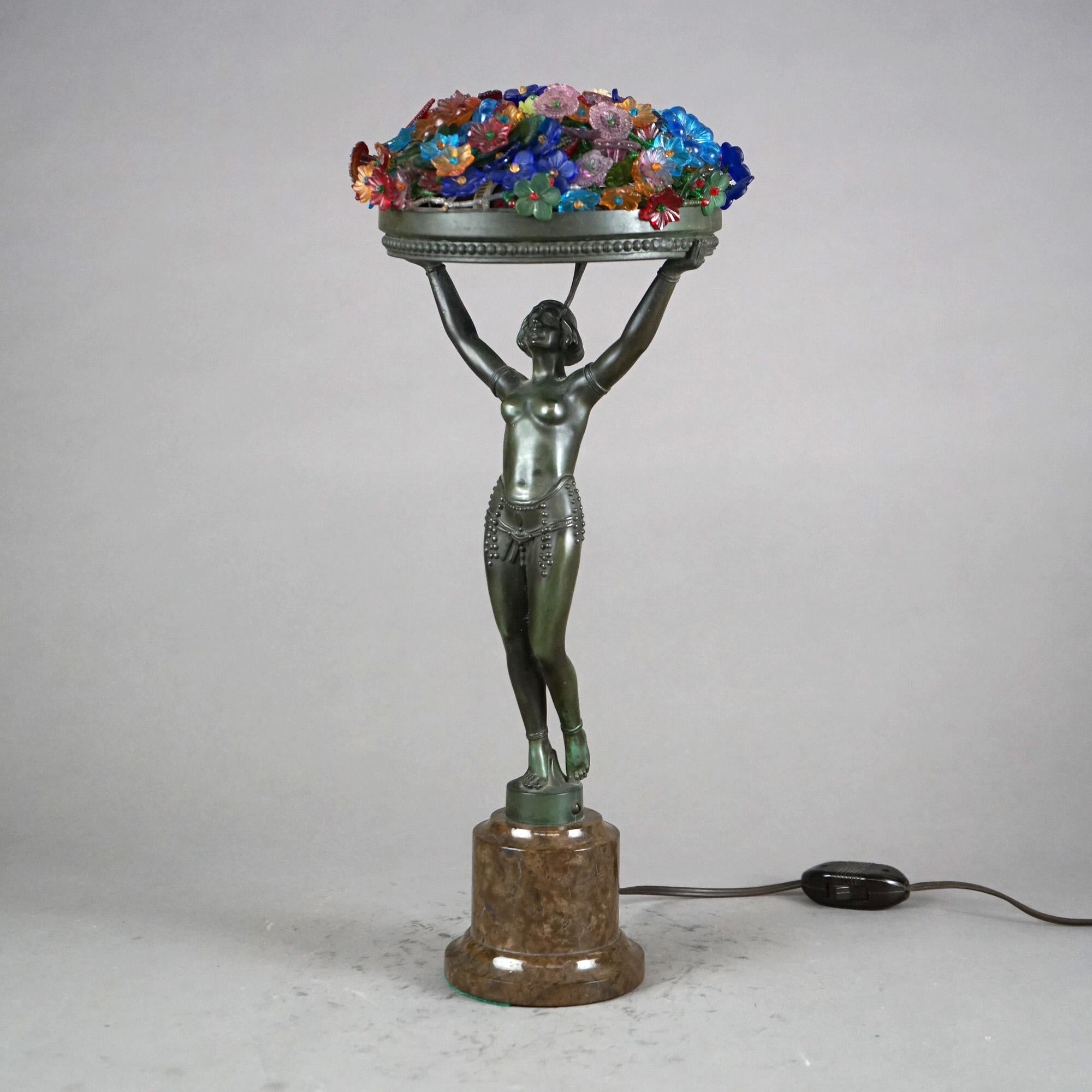 Art Deco Frankart Style Figural Nude Table Lamp with Floral Shade C1930 5