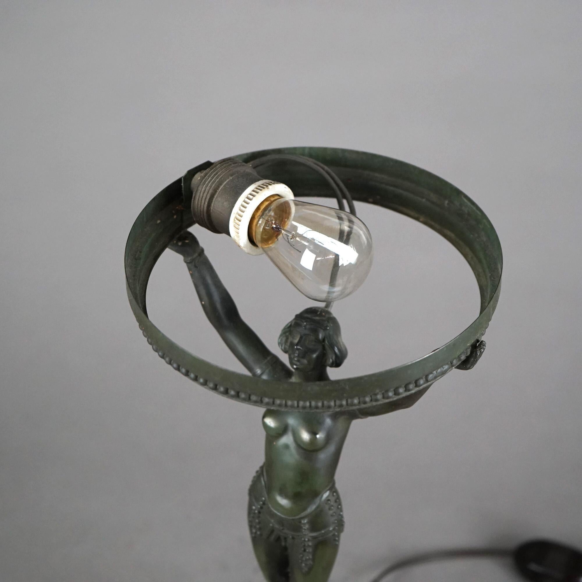 Art Deco Frankart Style Figural Nude Table Lamp with Floral Shade C1930 6