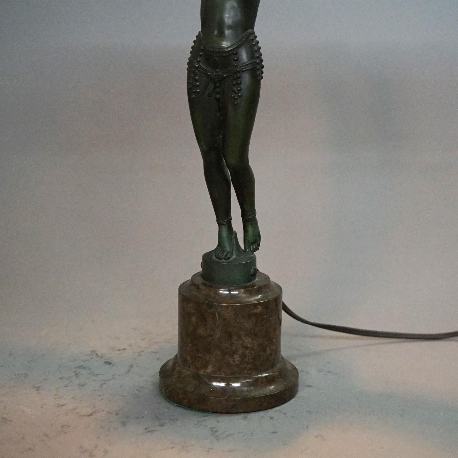 Cast Art Deco Frankart Style Figural Nude Table Lamp with Floral Shade C1930
