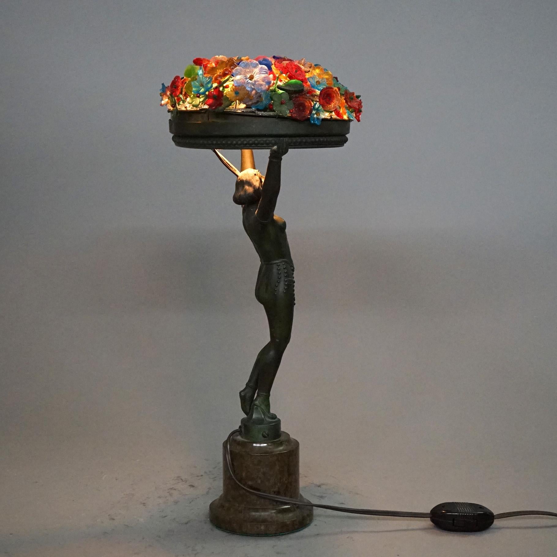Art Deco Frankart Style Figural Nude Table Lamp with Floral Shade C1930 1