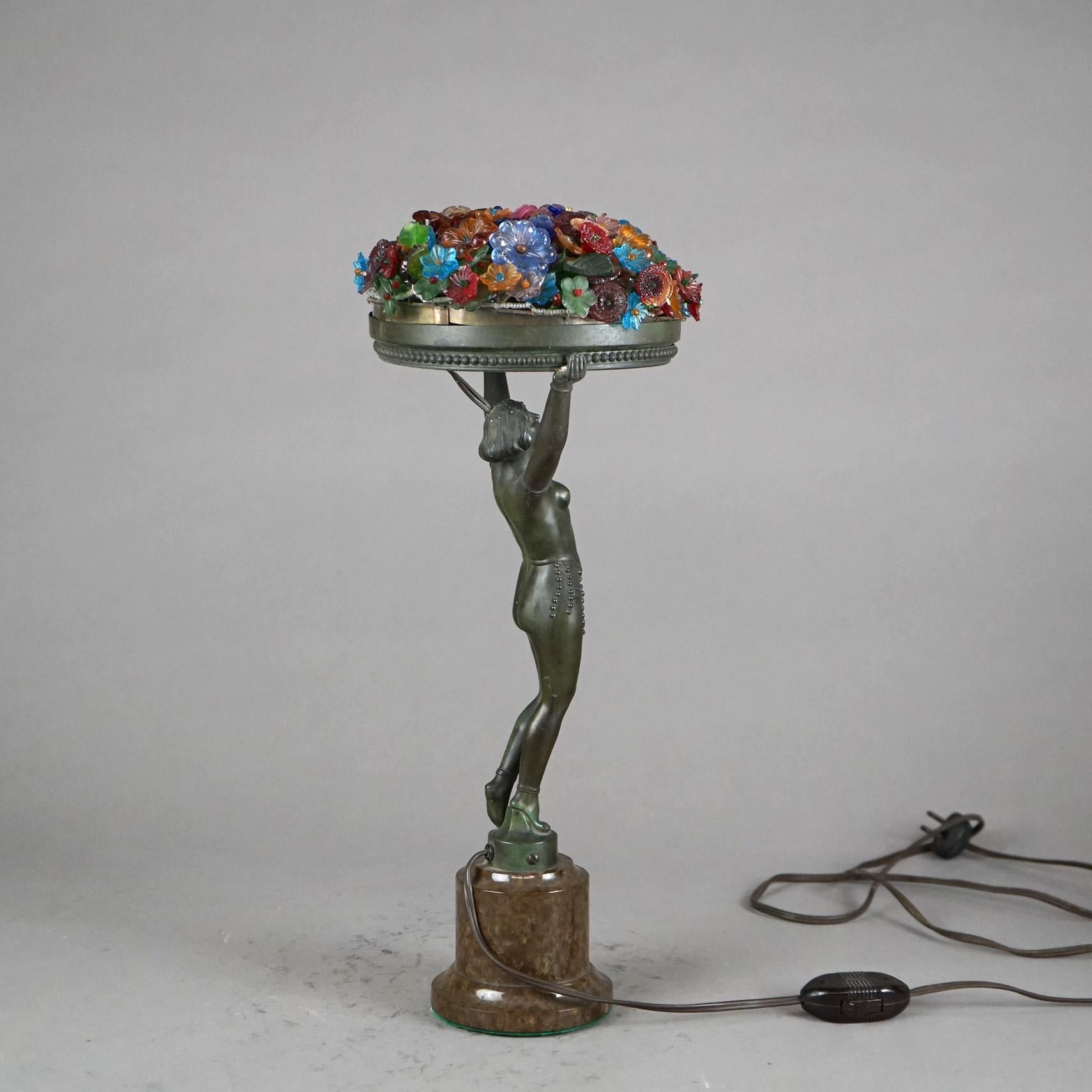 Art Deco Frankart Style Figural Nude Table Lamp with Floral Shade C1930 2
