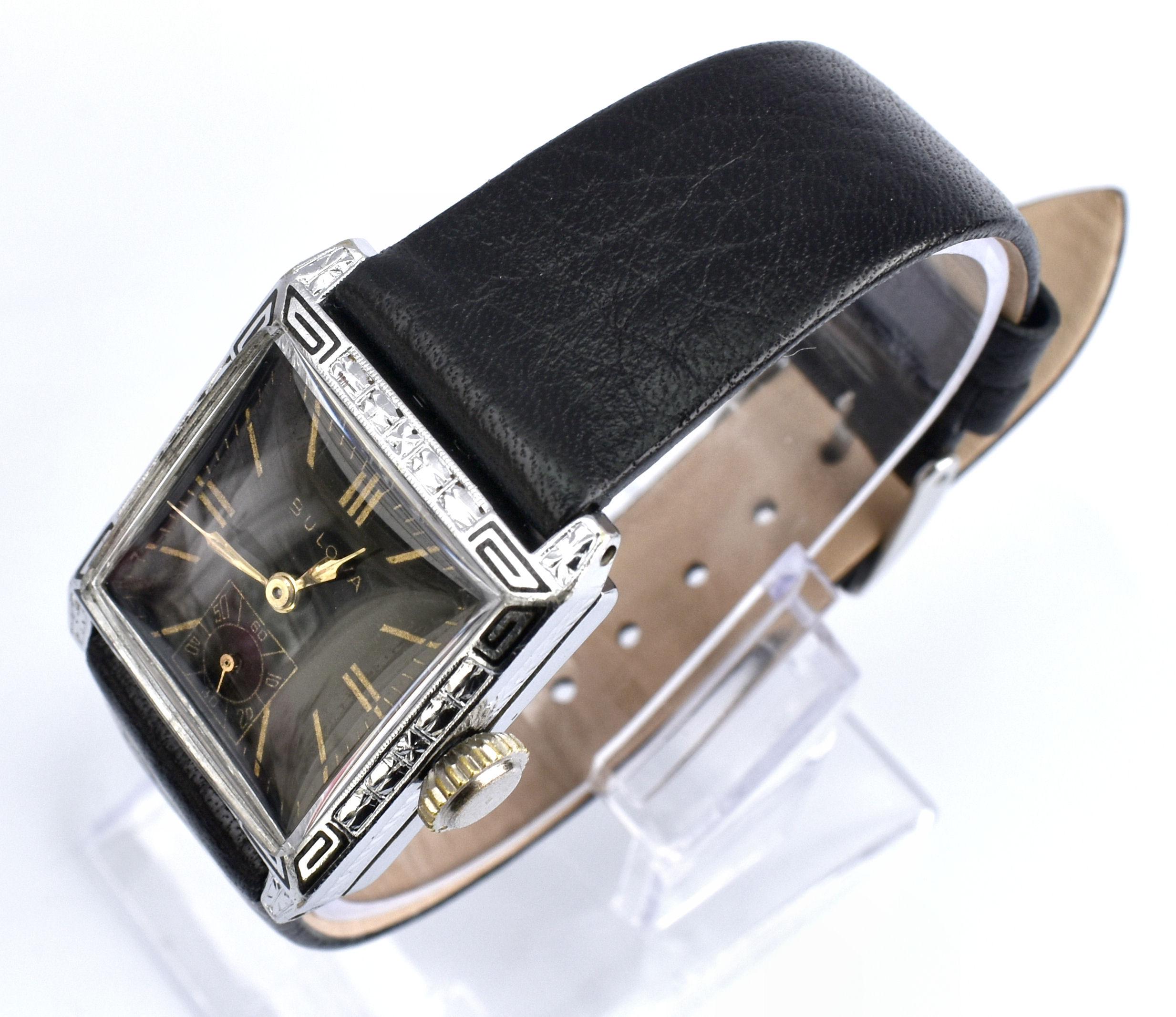 Art Deco Franklin Bulova 14k White Gold Filled Gents Watch, Serviced, c1928 3