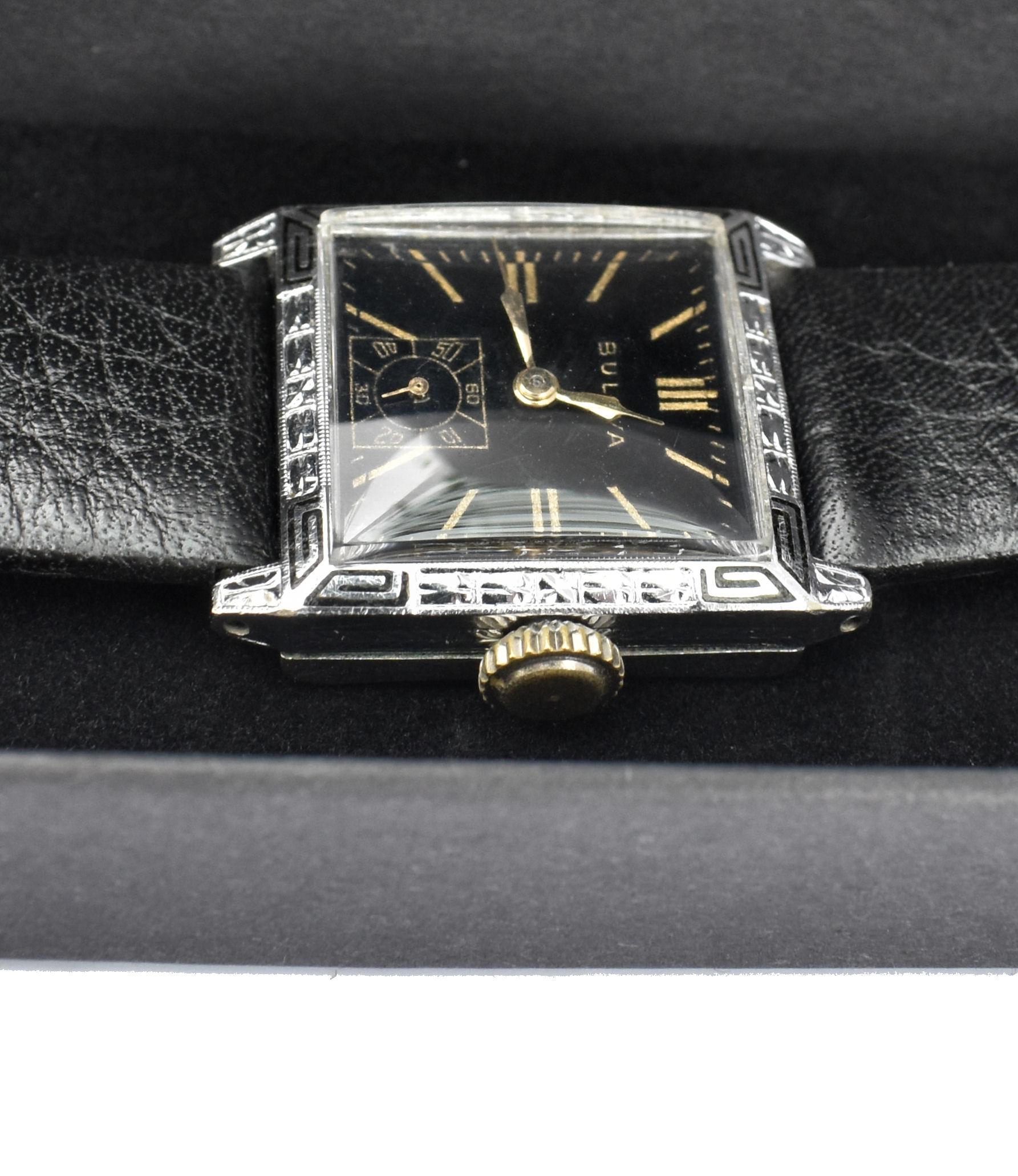 Art Deco Franklin Bulova 14k White Gold Filled Gents Watch, Serviced, c1928 In Excellent Condition In Westward ho, GB