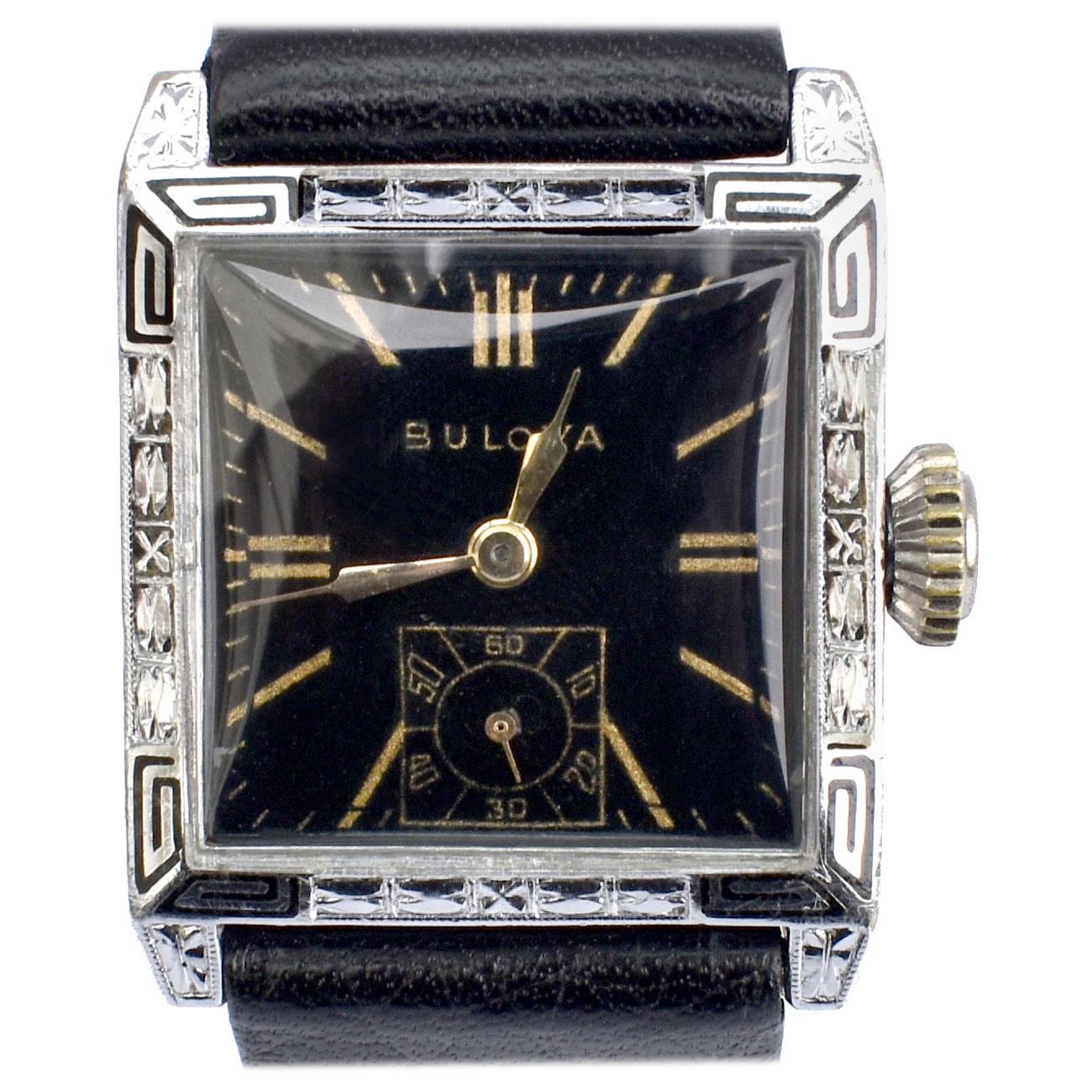 Art Deco Franklin Bulova 14k White Gold Filled Gents Watch, Serviced, c1928