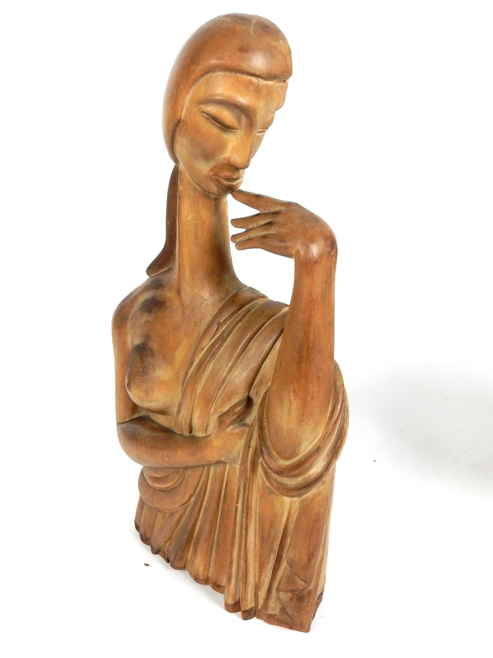 Hand-Carved Art Deco Franz Hagenauer Style Carved Wood Sculpture