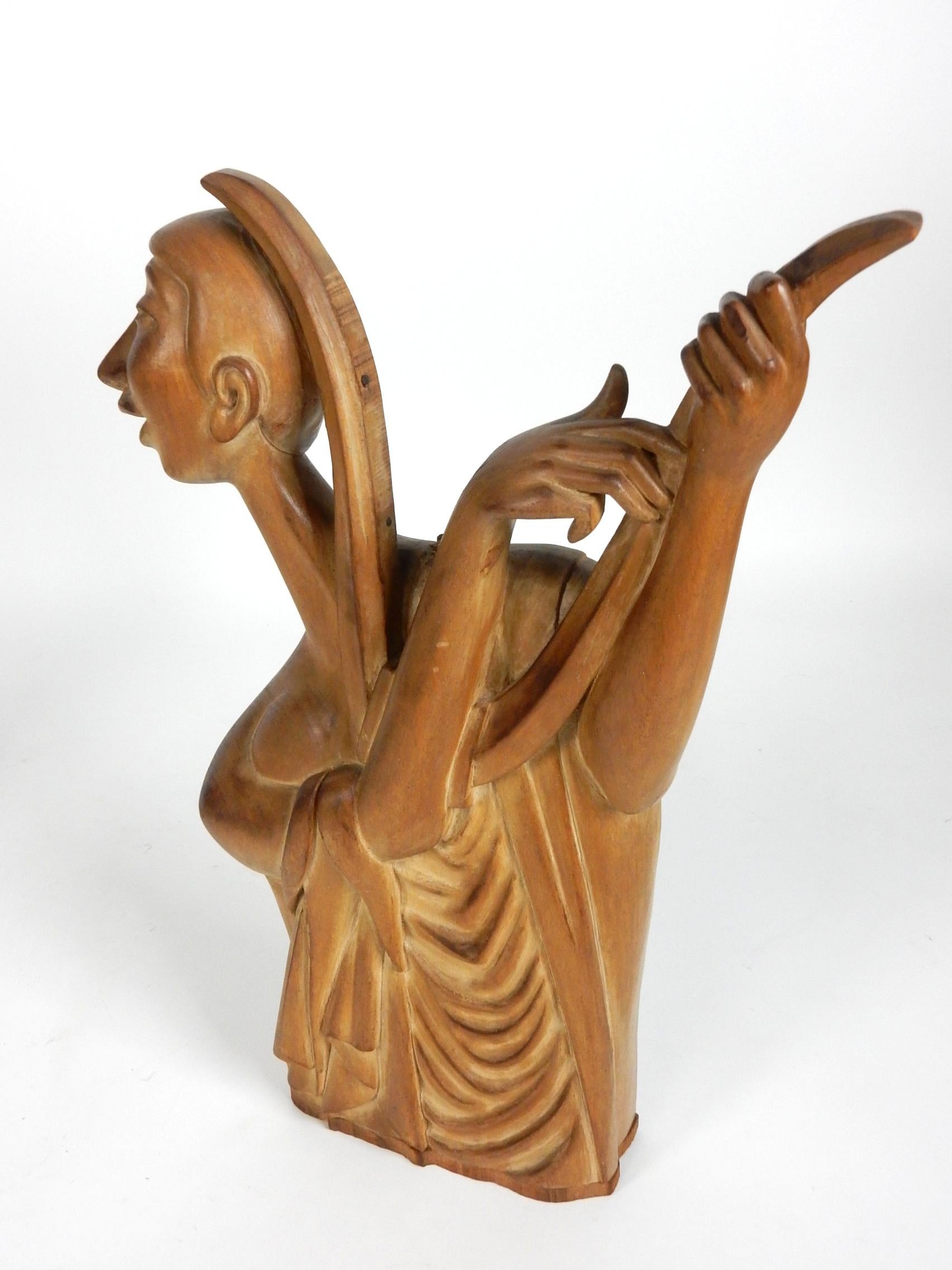 Art Deco Franz Hagenauer Style Carved Wood Sculpture In Fair Condition In Las Vegas, NV