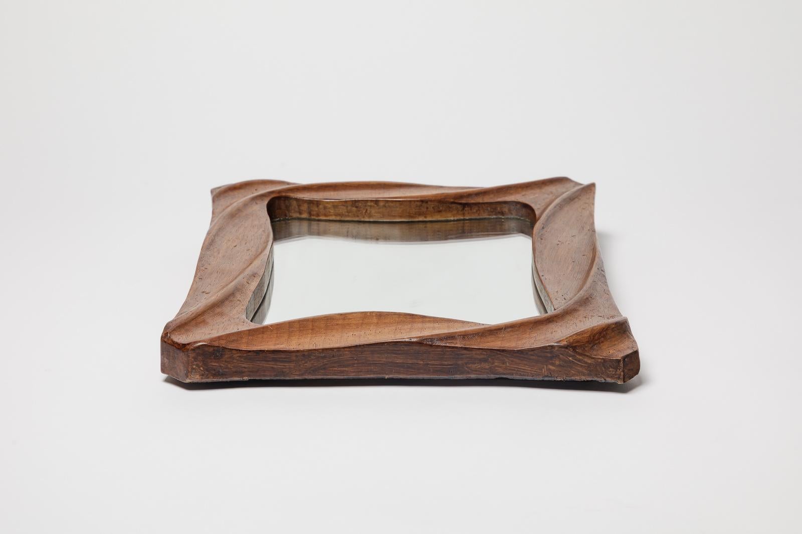 Art déco Art deco free form wood wall mirror circa 1940 french unique handmade production en vente