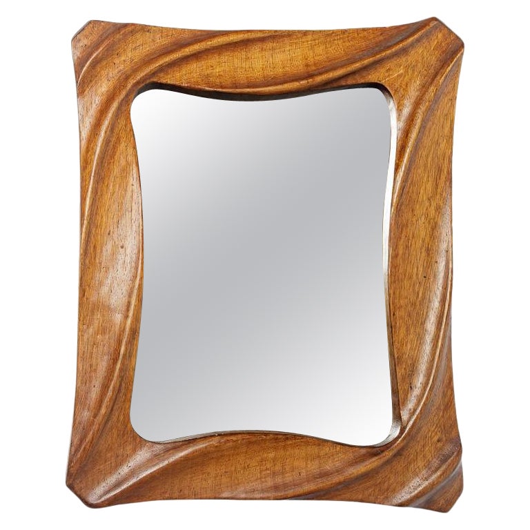 Art deco free form wood wall mirror circa 1940 french unique handmade production en vente